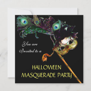 Invitación HALLOWEEN MASQUERADE FIESTA, azul amarillo negro