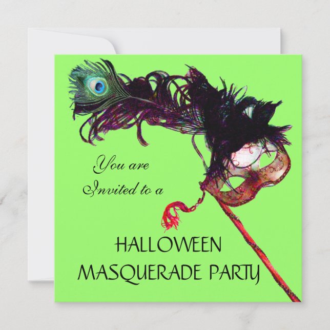 Invitación HALLOWEEN MASQUERADE FIESTA, Black Gold Green (Anverso)