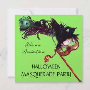 Invitación HALLOWEEN MASQUERADE FIESTA, Black Gold Green