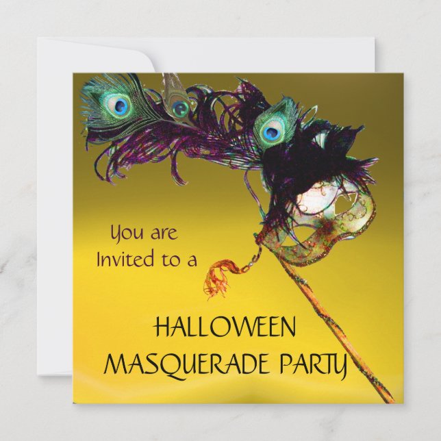Invitación HALLOWEEN MASQUERADE FIESTA Naranja amarillo azul (Anverso)