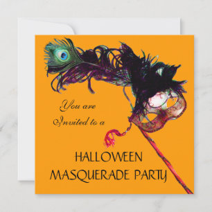 Invitación HALLOWEEN MASQUERADE FIESTA, Naranja amarillo negr