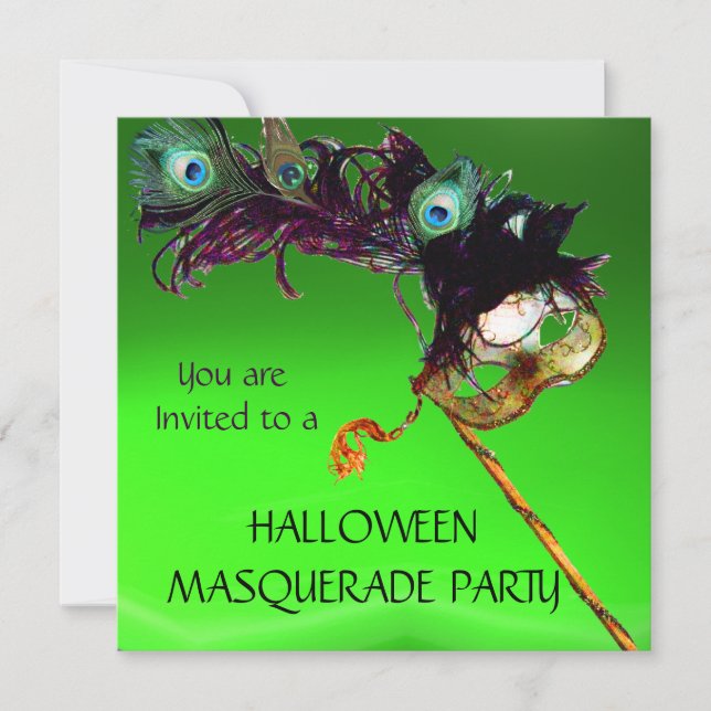 Invitación HALLOWEEN MASQUERADE FIESTA, Naranja Verde (Anverso)