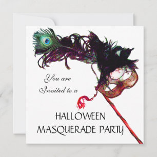 Invitación HALLOWEEN MASQUERADE FIESTA, Negro