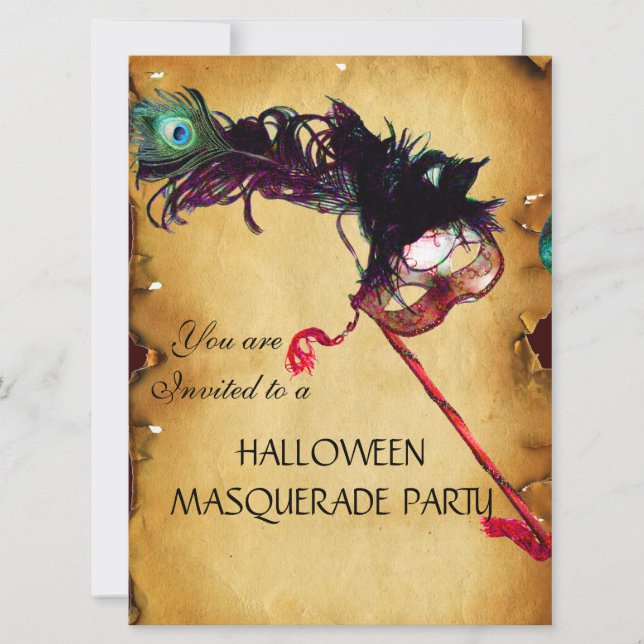 Invitación HALLOWEEN MASQUERADE FIESTA, pergamino (Anverso)