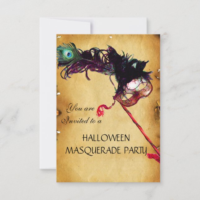 Invitación HALLOWEEN MASQUERADE FIESTA, pergamino rsvp (Anverso)