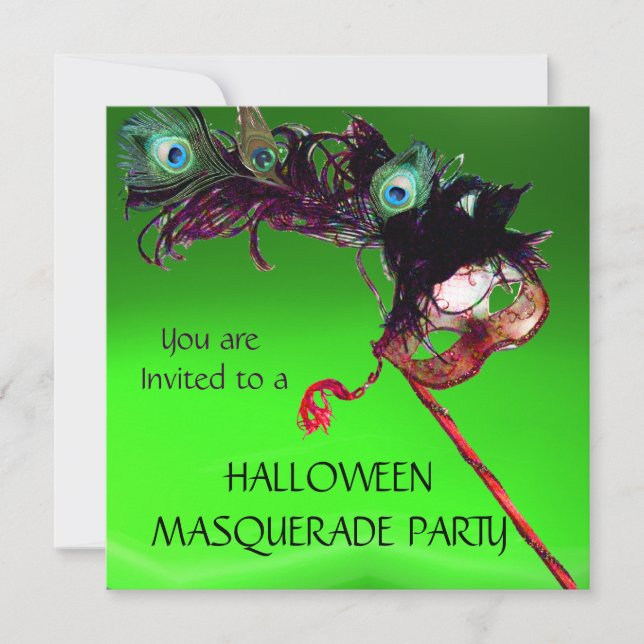 Invitación HALLOWEEN MASQUERADE FIESTA, rojo verde (Anverso)