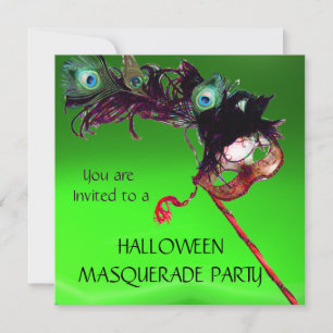 Invitación HALLOWEEN MASQUERADE FIESTA, rojo verde