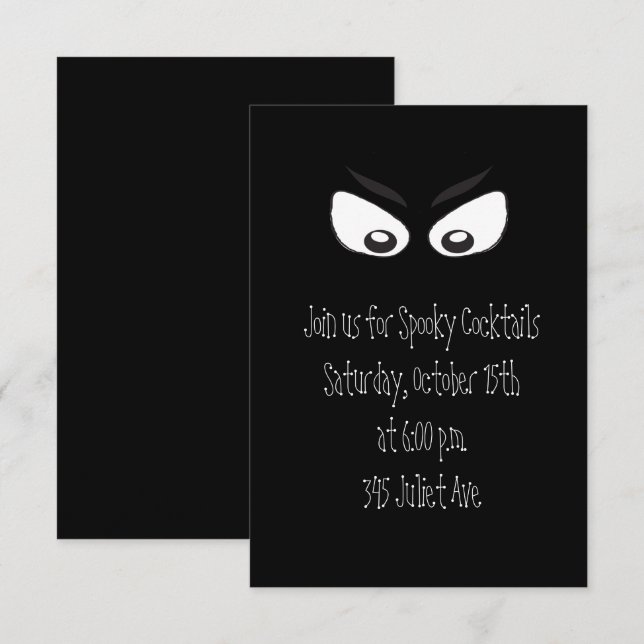 Invitación Halloween Minimalista Cuta Whimsical Ghost Eyes (Anverso / Reverso)