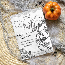 Invitación Halloween moderno femenino negro y blanco