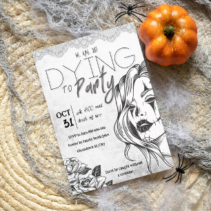 Invitación Halloween moderno femenino negro y blanco