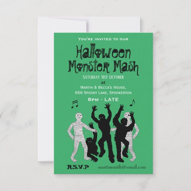 Invitación Halloween Monster Mash Dance Fiesta (Anverso)