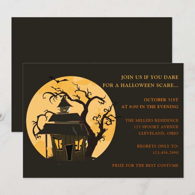 Invitación Halloween Moon y Halloween Halloween (Anverso / Reverso)