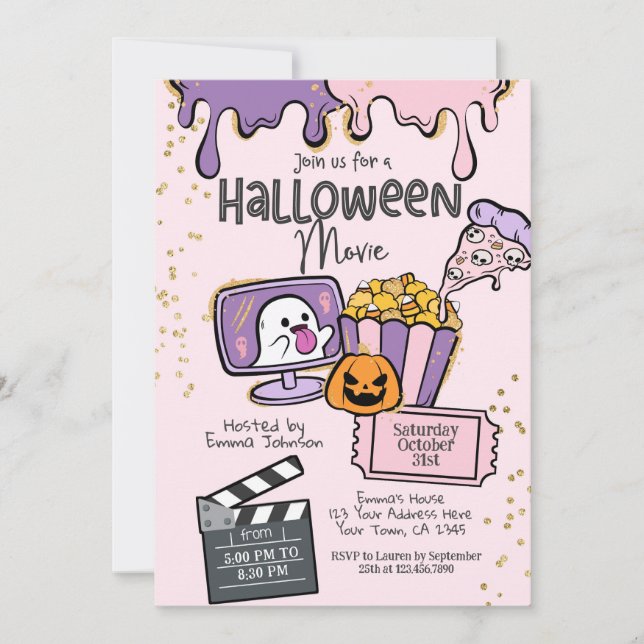 Invitación Halloween Movie Night Invitation (Anverso)