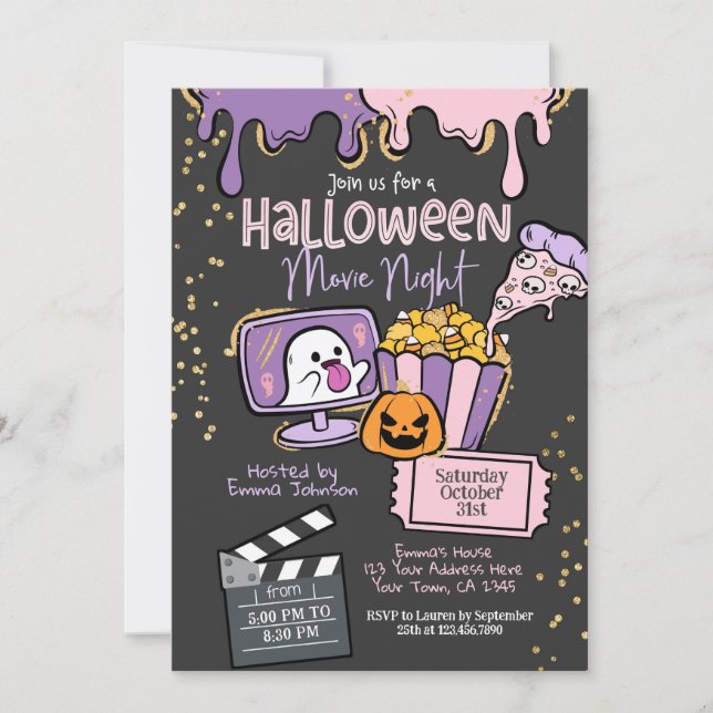 Invitación Halloween Movie Night Invitation (Anverso)