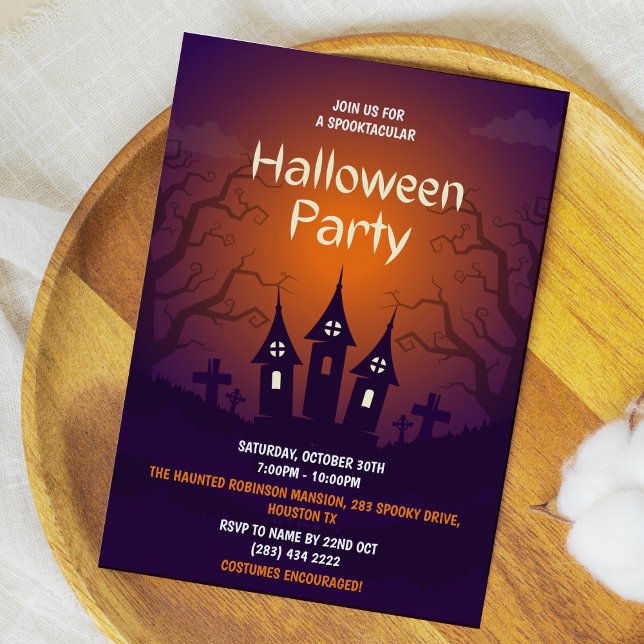 Invitación Halloween, Naranja de la casa atormentado (Haunted House Orange Black Adult Halloween Party Invitation  )