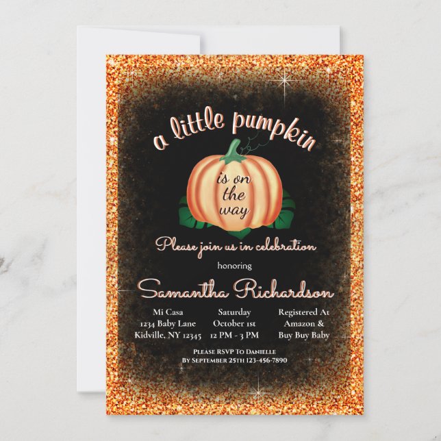 Invitación Halloween Naranja lindo Pequeño Calabaza Baby Show (Anverso)