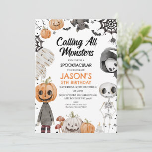 Invitación Halloween Naranja llama a todos los monstruos Cump
