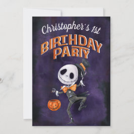 Invitación Halloween Naranja Negro Spooky Cute 1er cumpleaños