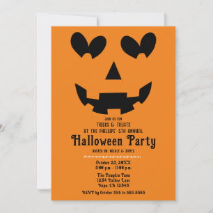 Invitación Halloween naranja y Black Happy Heart Pumpkin