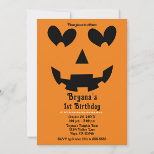 Invitación Halloween naranja y Black Happy Heart Pumpkin