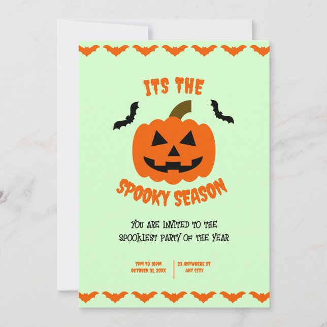 Invitación Halloween naranja y Black Spooky, fiesta Halloween (Anverso)