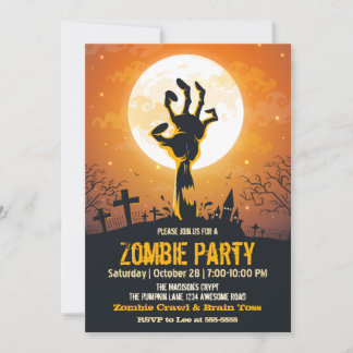 Invitación Halloween, Naranja zombie Graveyard
