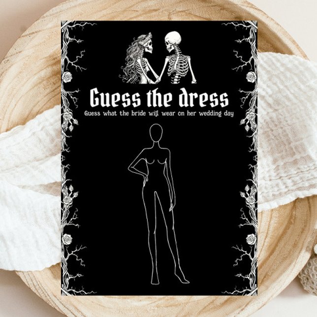 Invitación Halloween negro adivina el juego de ducha de novia (Black Halloween Guess The Dress Bridal Shower Game )