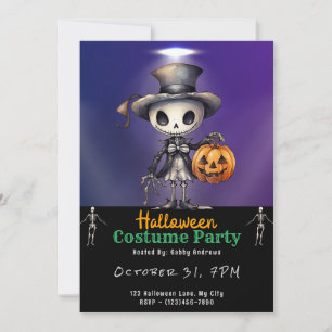 Invitación Halloween negro con sombrero y abalorio