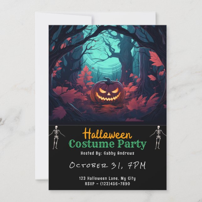 Invitación Halloween negro de la linterna del Jack-O' Forest (Anverso)