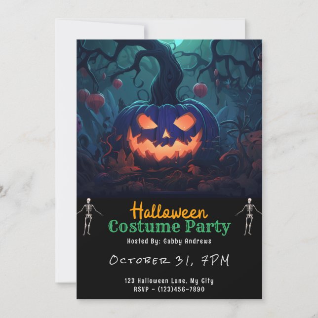 Invitación Halloween negro de la linterna del Jack-O' Forest (Anverso)