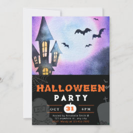 Invitación Halloween negro de la luna llena de la casa perdid