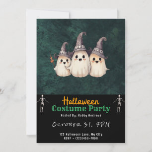 Invitación Halloween negro de tres fantasmas Gorras de bruja