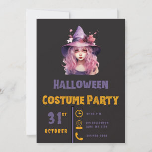 Invitación Halloween negro Gorra morado de bruja rosada haiti