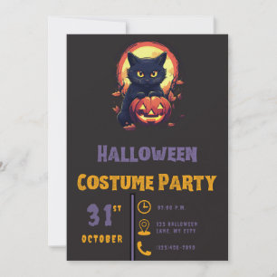 Invitación Halloween negro moderno gato negro y Jack-O' con l