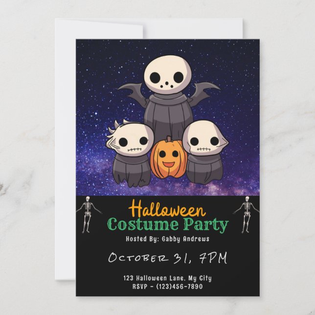 Invitación Halloween negro súper lindo de la familia de los G (Anverso)