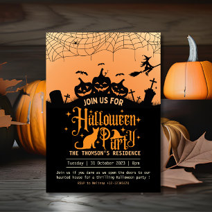 Invitación Halloween negro y Naranja moderno