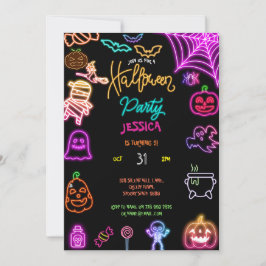Invitación Halloween Neon Kids Birday Fiesta Glow Dark