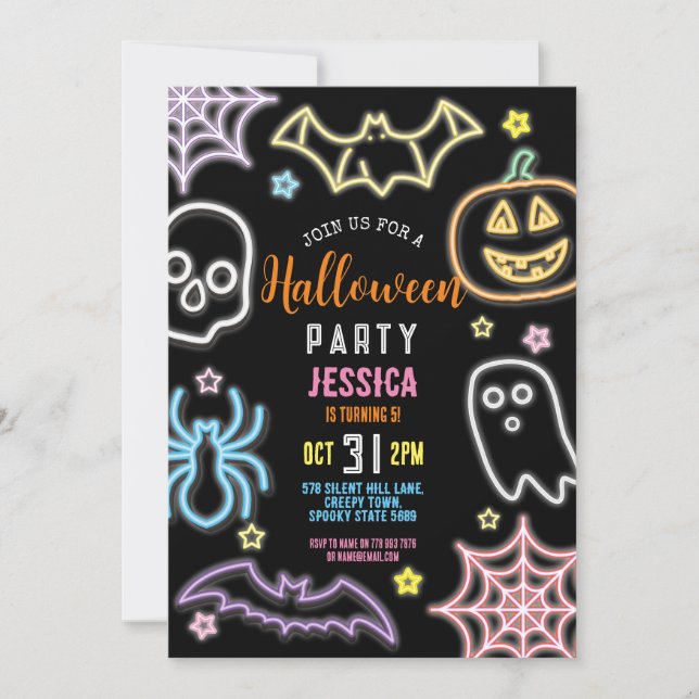 Invitación Halloween Neon Kids Fiesta Glow Dark Fiesta (Anverso)