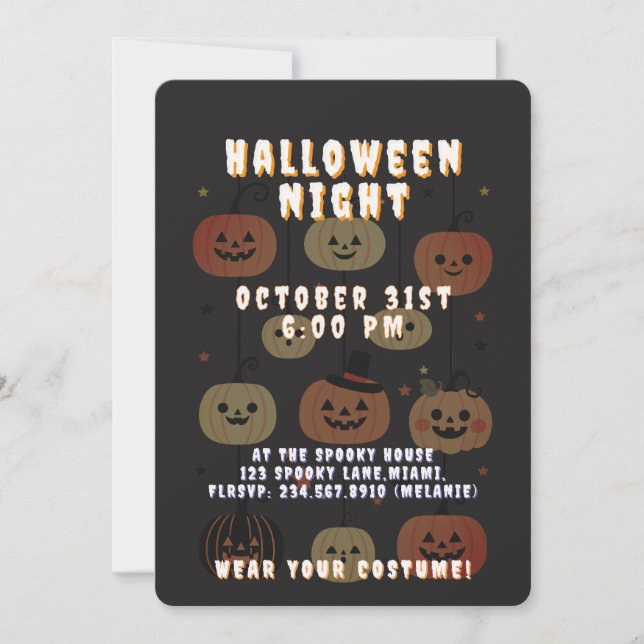 Invitación Halloween Night Spooky Cute Jack-O'-Lantern (Anverso)