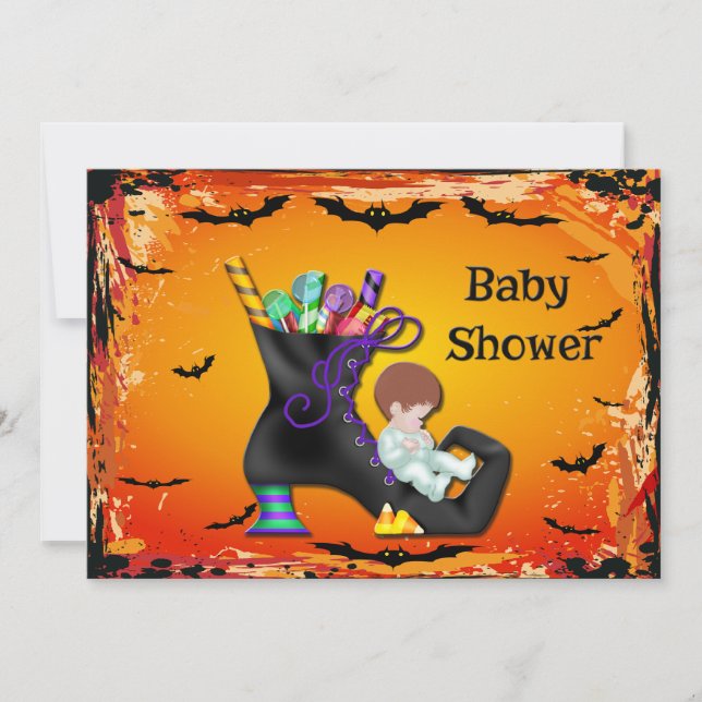 Invitación Halloween: Niño de Baby Shower en el arranque de l (Anverso)