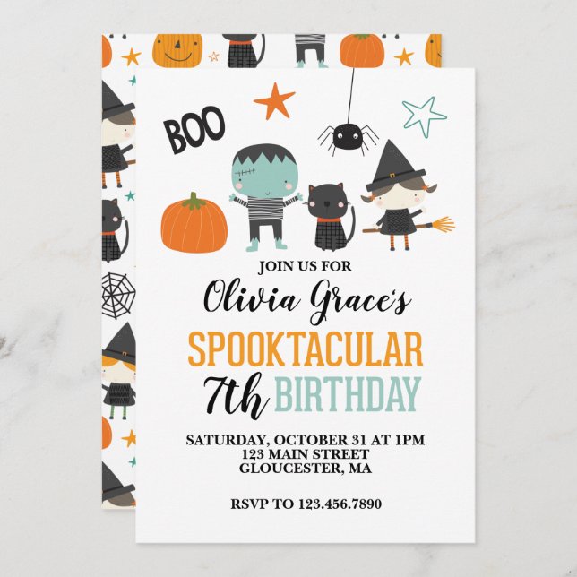 Invitación Halloween niños Spooktaculares Cumpleaños (Anverso / Reverso)