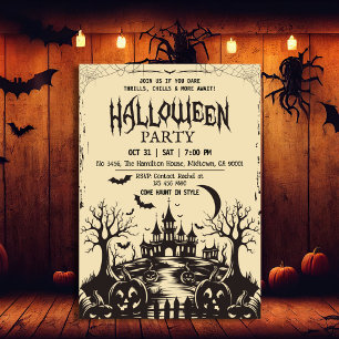 Invitación Halloween nocturno espeluznante y vintage