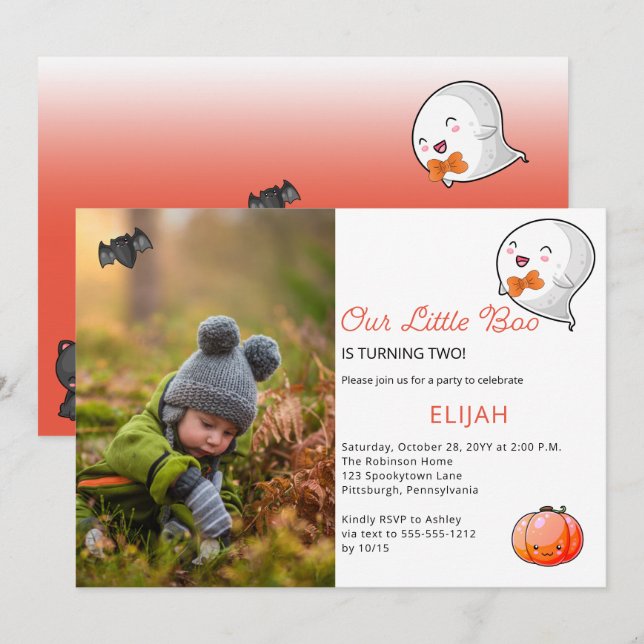 Invitación Halloween Nuestro pequeño novio fantasma 2do cumpl (Anverso / Reverso)