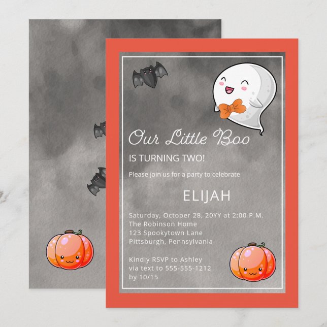 Invitación Halloween Nuestro pequeño novio fantasma 2do cumpl (Anverso / Reverso)