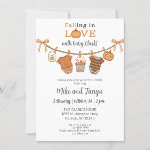Invitación Halloween o otoño ropa de bebé línea Baby Shower.