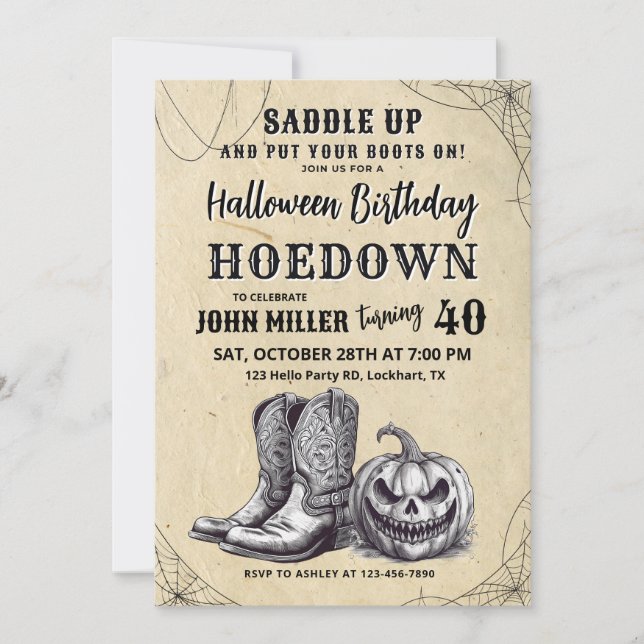 Invitación Halloween Occidental Cumpleaños Hoedown, Cowboy (Anverso)