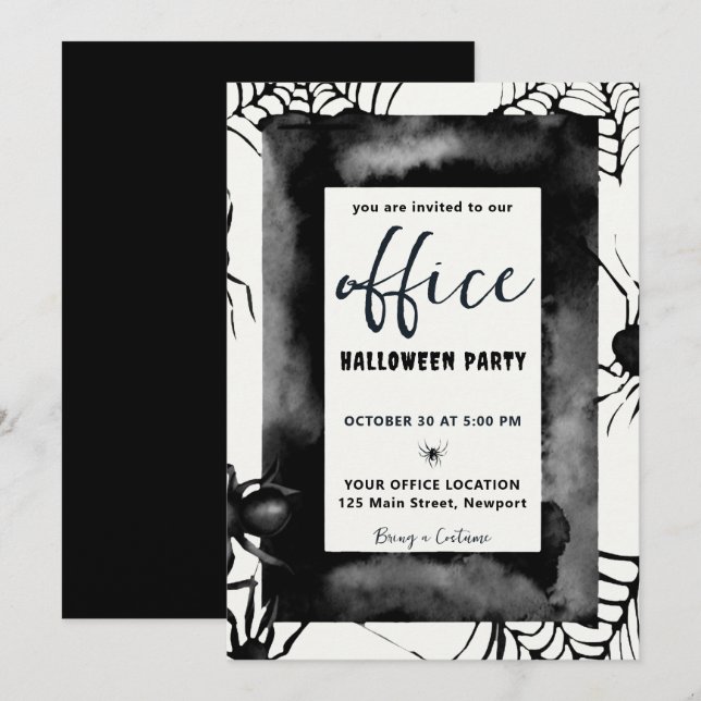 Invitación Halloween Office Fiesta Arañas Empresariales Corpo (Anverso / Reverso)