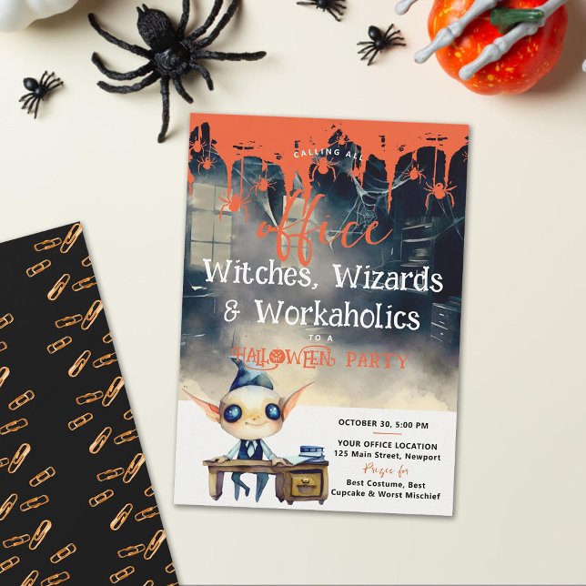 Invitación Halloween Office Fiesta Business Corporate Ghoul (halloween office party ghoul gnome funny cute business corporate professional elegant modern black)