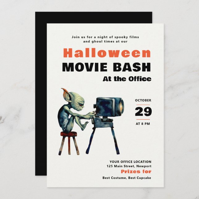 Invitación Halloween Office Fiesta Business Movie Bash Gremli (Anverso / Reverso)