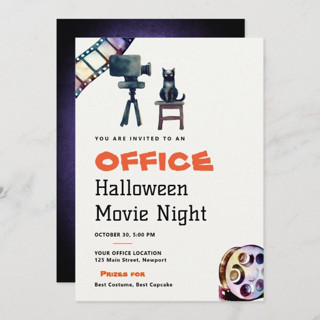 Invitación Halloween Office Fiesta Business Movie Night (Anverso / Reverso)